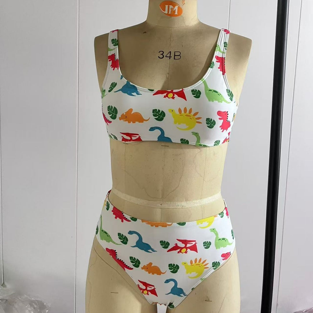 Damen Sport-Bikini mit verspieltem Dinosaurier-Muster EB