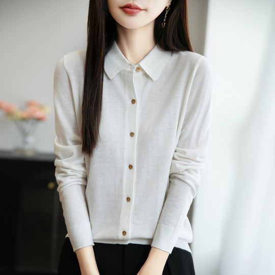 Damen weiche Wollbluse mit Knopfleiste EB
