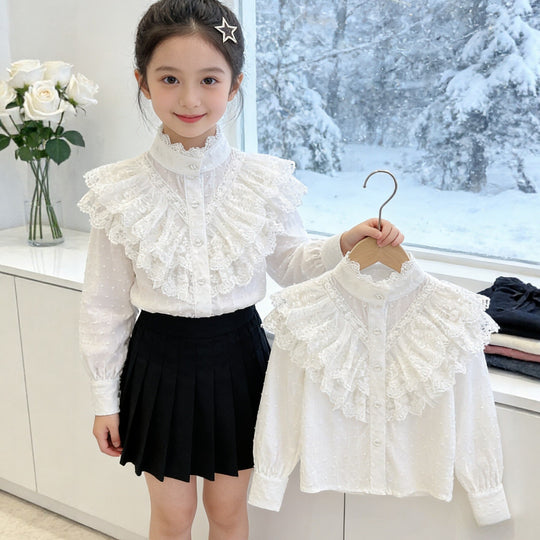 Mädchen elegante Rüschenbluse mit feinen Details EB