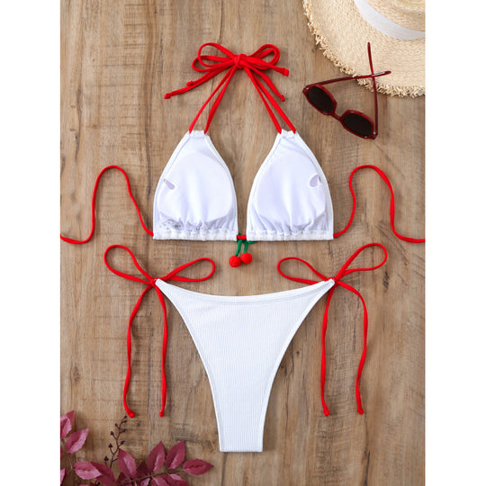 Damen Triangle-Bikini mit verspielten Krawatten und fruchtigen Details EB