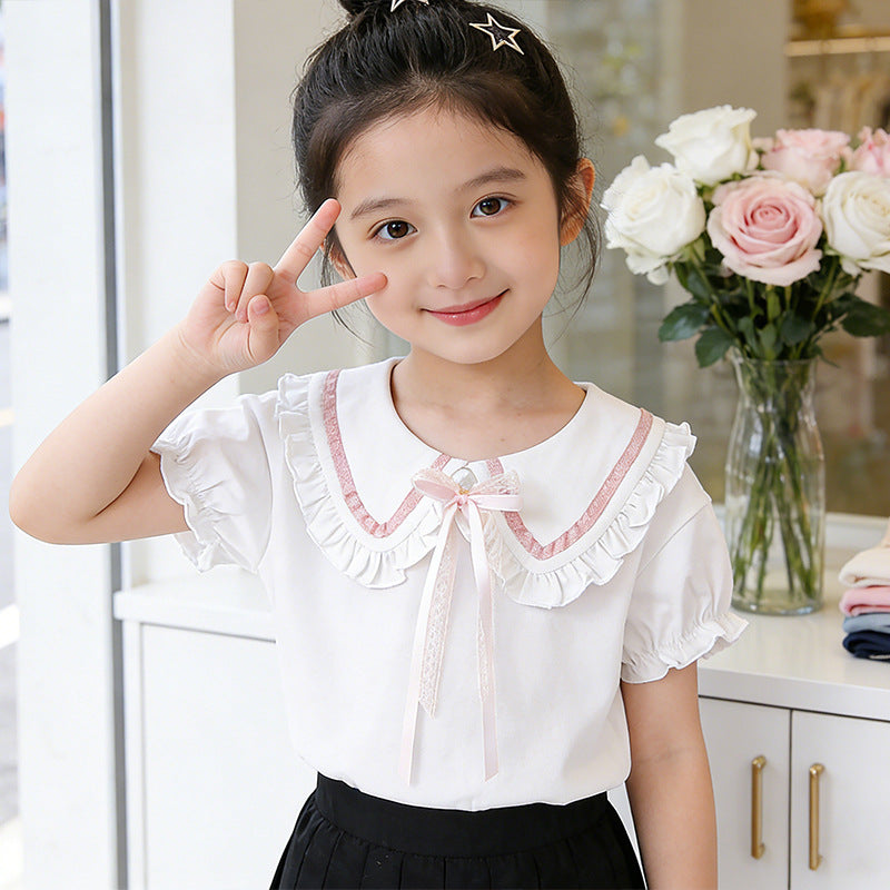 Mädchen Bluse mit Rüschendetails und dekorativem Kragen EB