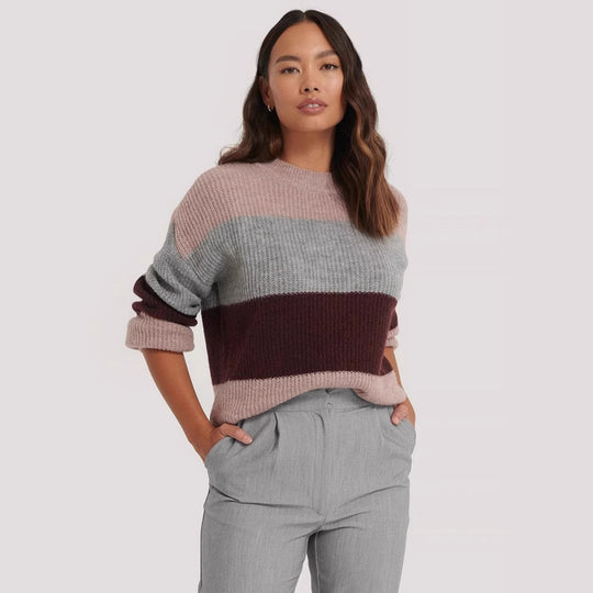 Damen gemütlicher Strickpullover mit modernem Muster und lässigem Schnitt EB
