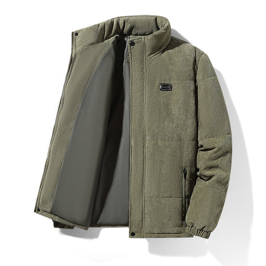Herren gepolsterte Cordjacke mit hohem Stehkragen, wattierter Isolierung und Reißverschlusstaschen EB