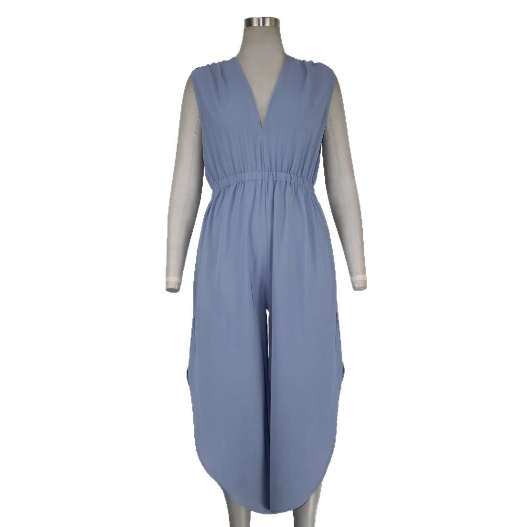 Damen Modischer Jumpsuit mit elegantem V-Ausschnitt und weitem Bein EB