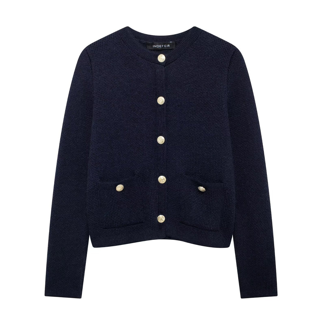 Damen Strickjacke mit schimmernden Knöpfen und Taschen EB