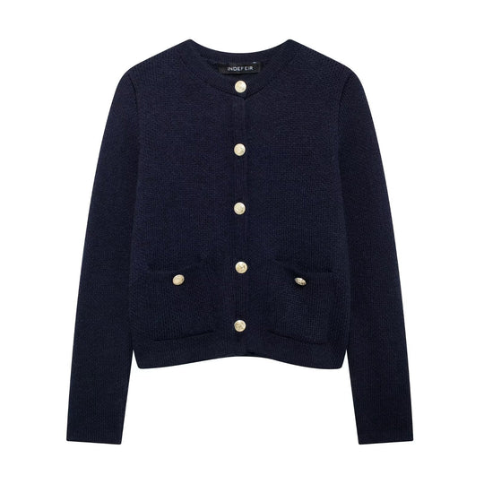 Damen Strickjacke mit schimmernden Knöpfen und Taschen EB