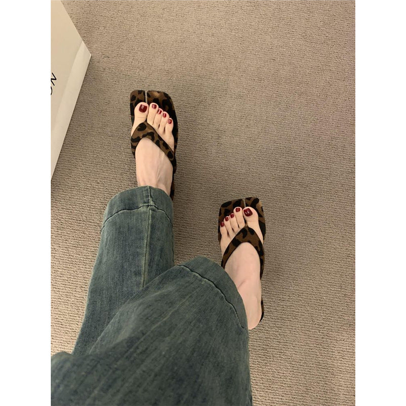 Damen elegante flache Sandalen mit kreativen Leopardenmuster EB