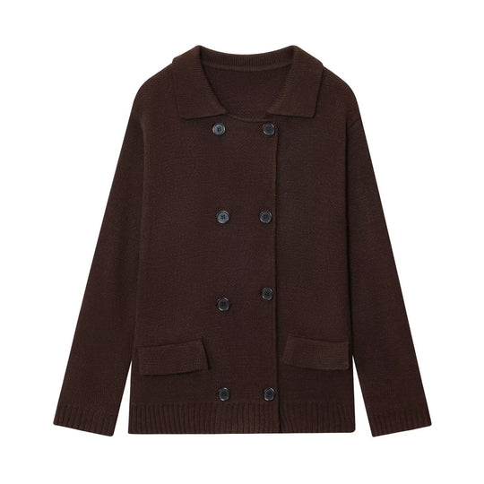 Damen elegante Strickjacke mit doppelter Knopfleiste und praktischen Taschen EB