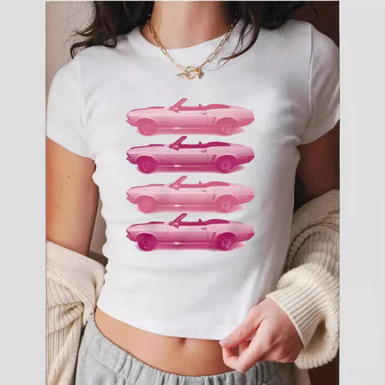 Damen cropped T-Shirt mit exklusivem Pferdemotiv und figurbetontem Schnitt EB