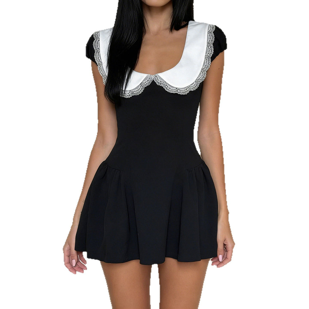 Damen Kleid im Vintage-Stil mit Spitzenkragen und weitem Rock EB