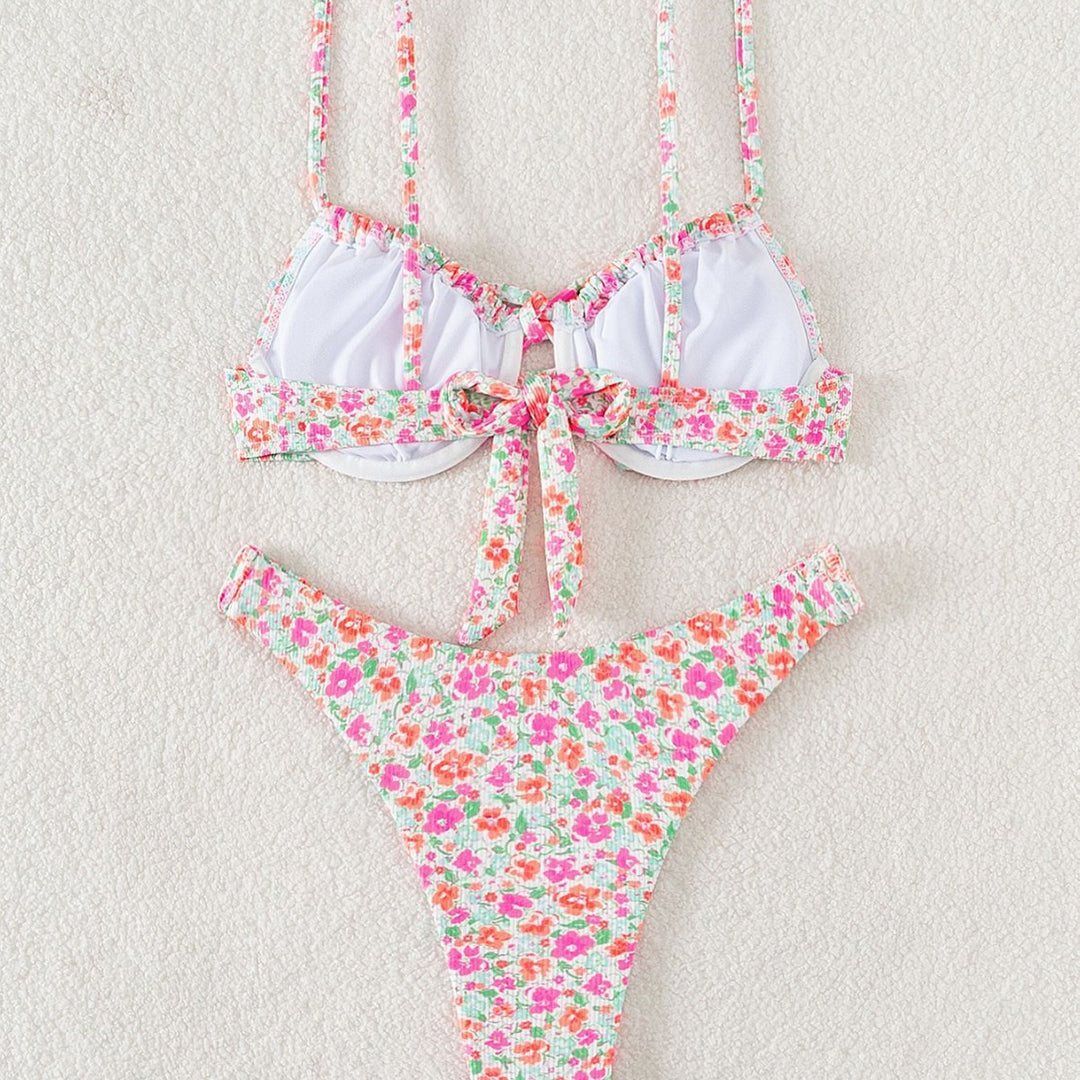 Damen Triangel-Bikini mit verstellbaren Trägern und floralem Motiv EB