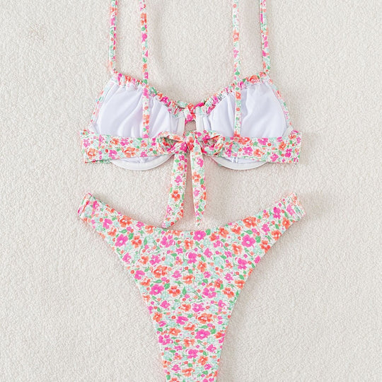 Damen Triangel-Bikini mit verstellbaren Trägern und floralem Motiv EB