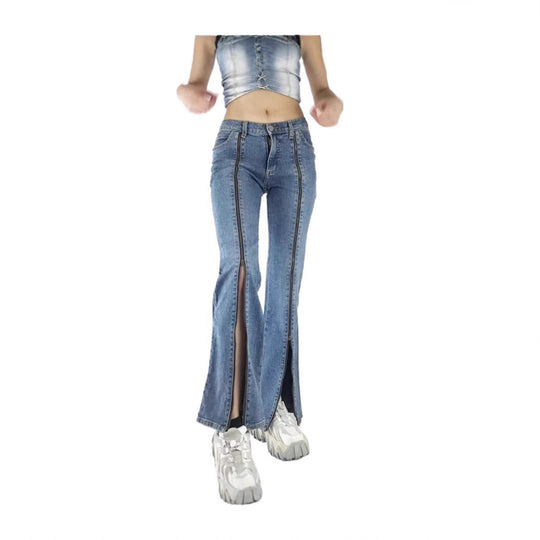Damen nan weite Jeans mit hoher Taille, geradem Bein und entspanntem Sitz EB