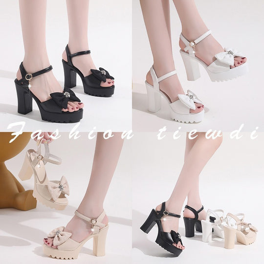 Damen elegante Plateau-Sandalen mit Schleifen-Detail und modischem Riemendesign EB