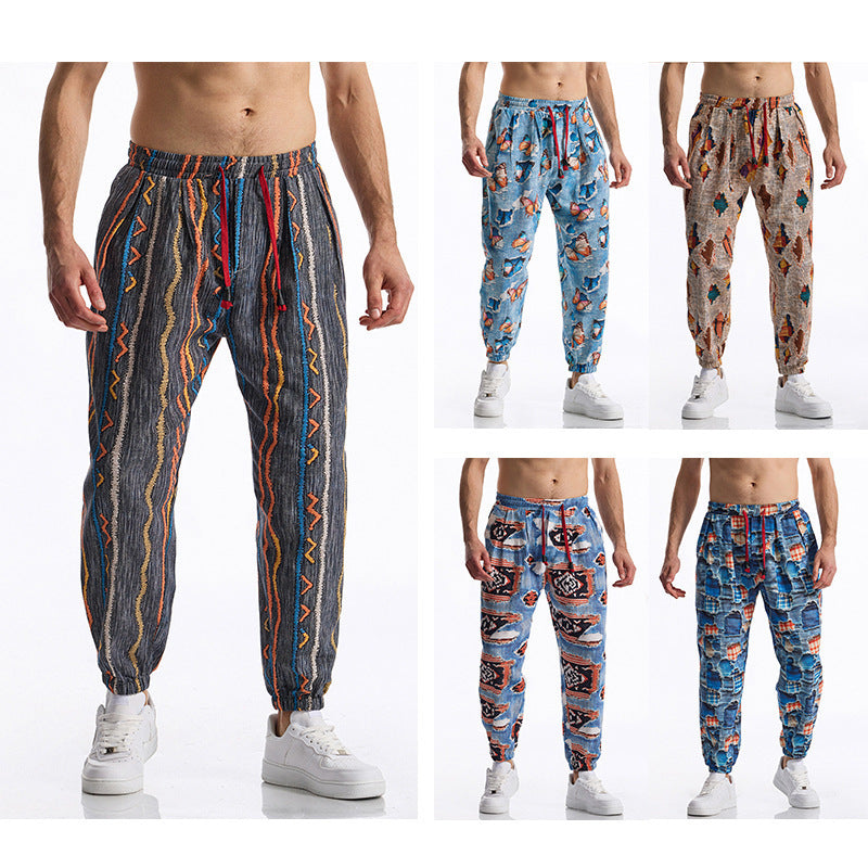 Herren lässige Harem-Hose mit buntem Muster und elastischem Bund EB