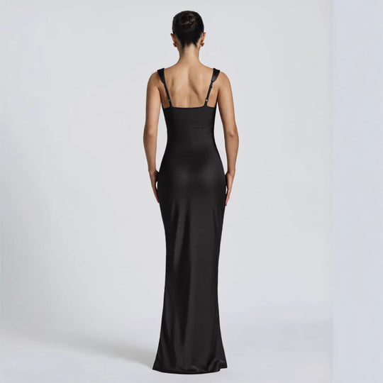 Damen Elegantes Satin-Maxi-Kleid mit figurschmeichelndem Design EB