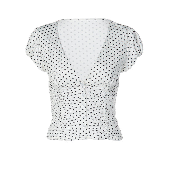 Damen gepunktetes Kurzarm-Top EB
