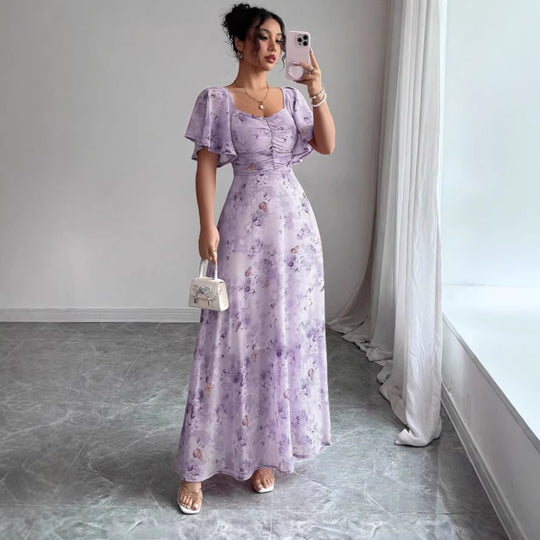Damen Maxikleid mit fließendem Schnitt und romantischem Blumenmuster EB