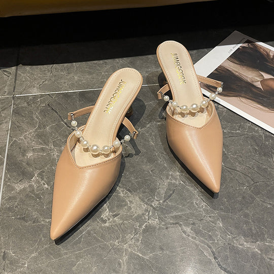 Damen Elegante Slingback-Pumps mit Perlenschmuck EB