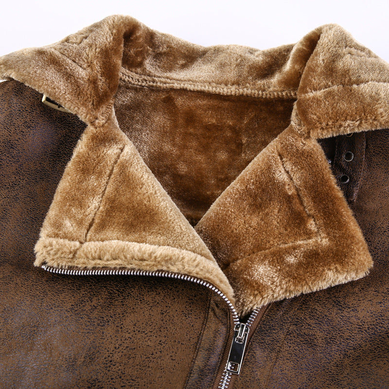 Herren Bikerjacke aus Lederimitat mit Teddyfell-Futter und asymmetrischem Reißverschluss EB