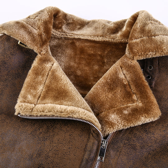 Herren Bikerjacke aus Lederimitat mit Teddyfell-Futter und asymmetrischem Reißverschluss EB