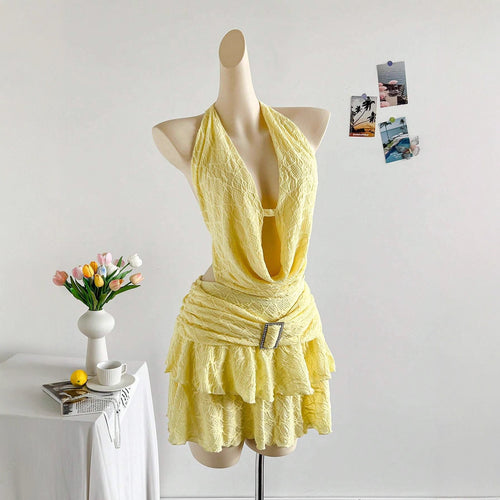 Damen Minikleid mit raffiniertem Wickel-Ausschnitt und dekorativen Rüschen EB