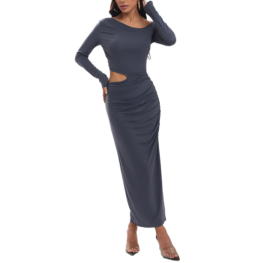 Damen eng anliegendes Maxikleid mit langem Arm seitlichem Cut-Out geraffter Hüfte und hohem Beinschlitz Eichborn Berlin