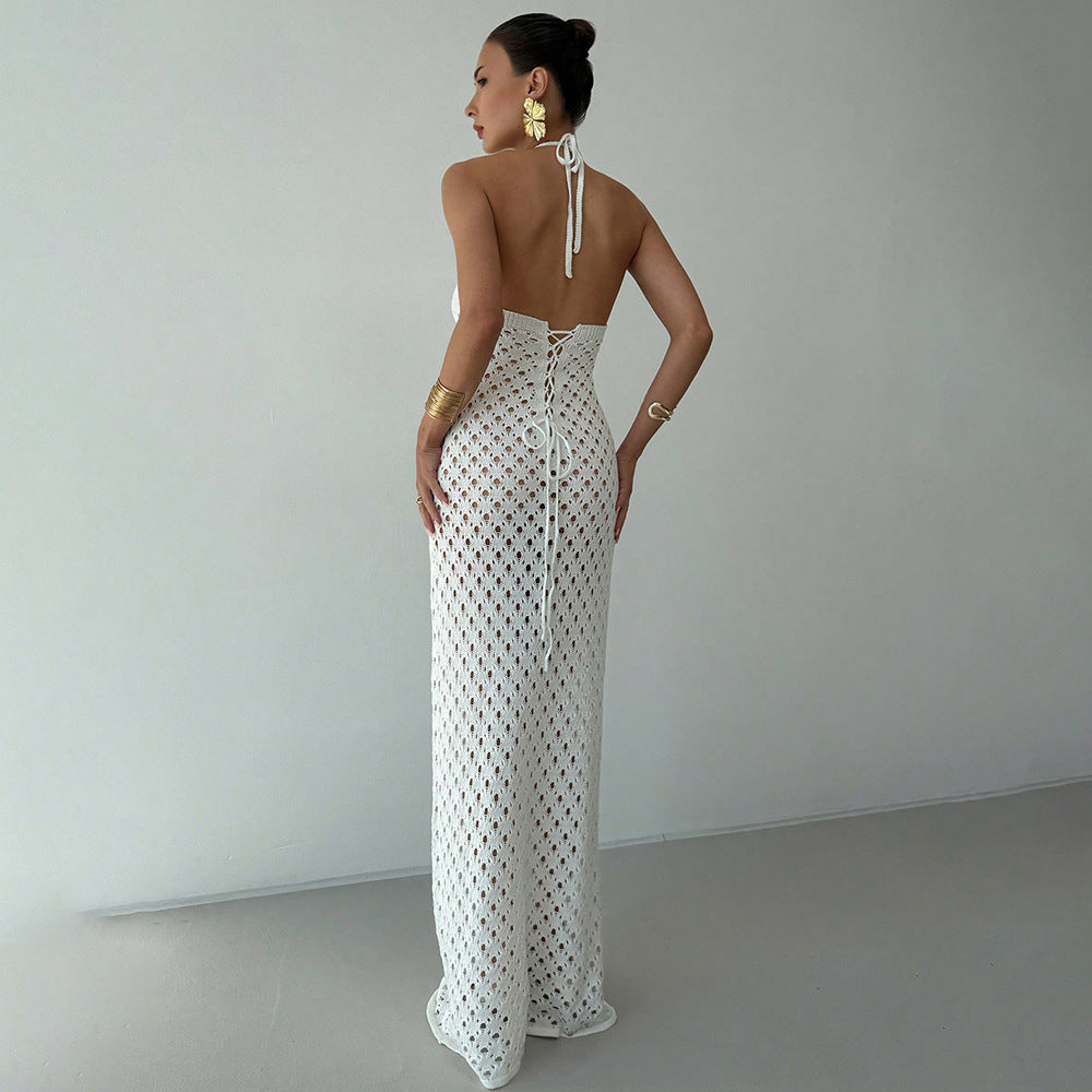 Damen Häkel-Maxikleid mit tiefer Ausschnitt EB