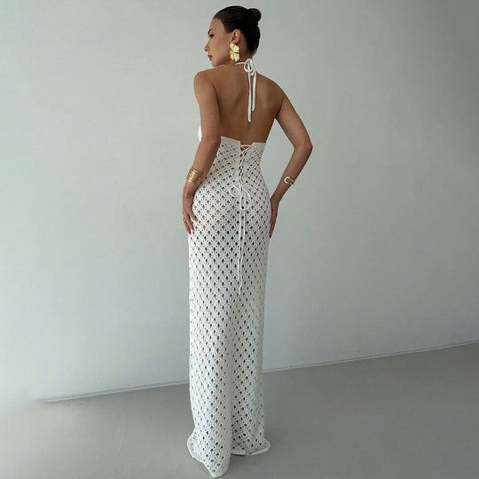 Damen Häkel-Maxikleid mit tiefer Ausschnitt EB