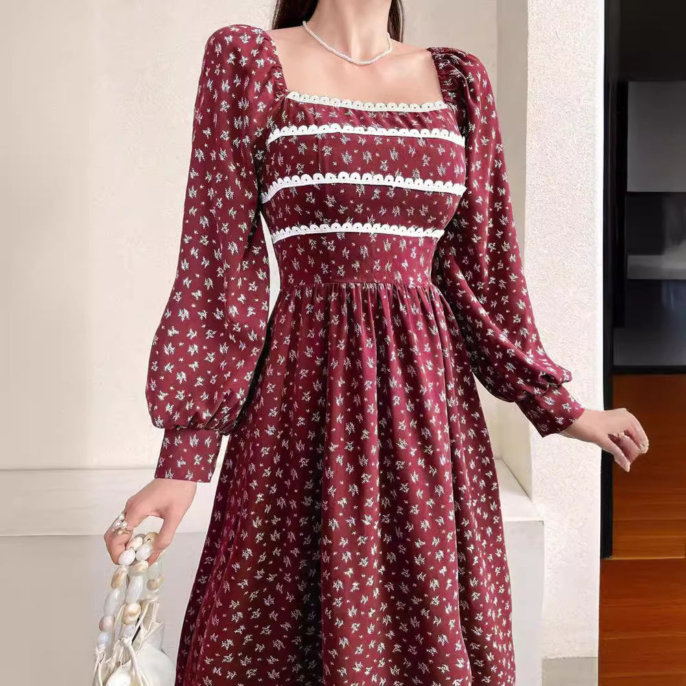 Damen Maxikleid mit Quadrat-Ausschnitt und Puffärmeln EB