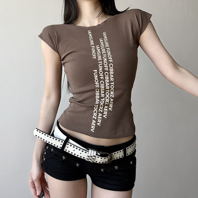 Damen trendiges Kurzarm-Shirt mit auffälligem Schriftzug EB