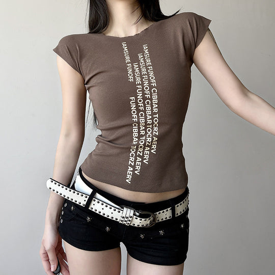 Damen trendiges Kurzarm-Shirt mit auffälligem Schriftzug EB