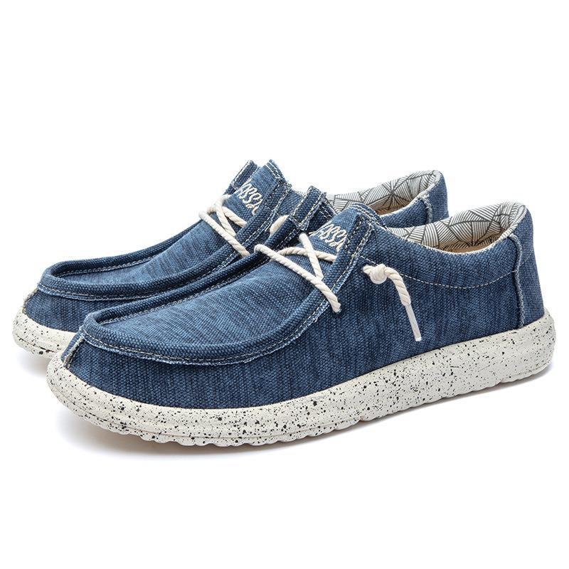 Herren nan lässiger Mokassin-Sneaker aus Jeansstoff mit elastischer Tau-Schnürung und gepolsterter Komfortsohle EB