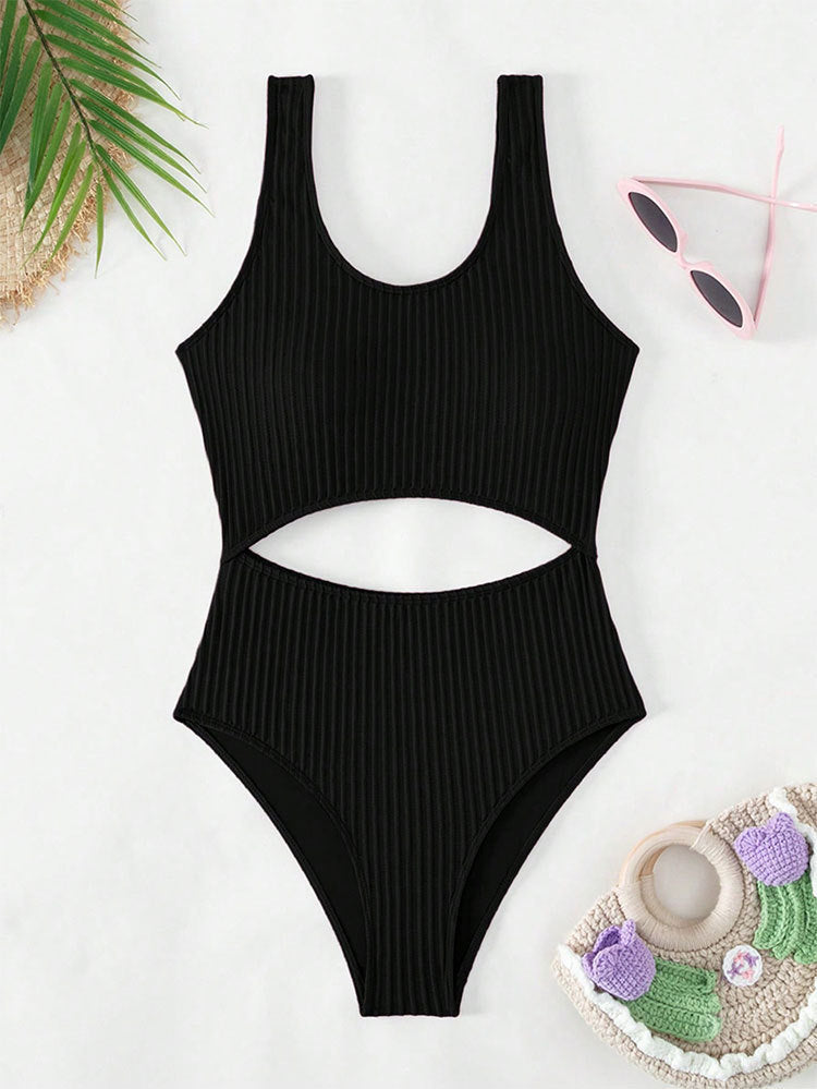 Damen Hochgeschnittener Cut-Out Einteiler Badeanzug EB
