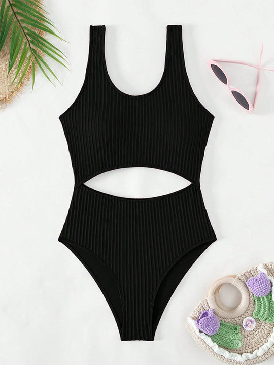 Damen Hochgeschnittener Cut-Out Einteiler Badeanzug EB