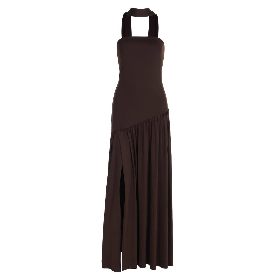Damen Maxikleid mit schulterfreiem Design und dekorativem Wickelausschnitt EB