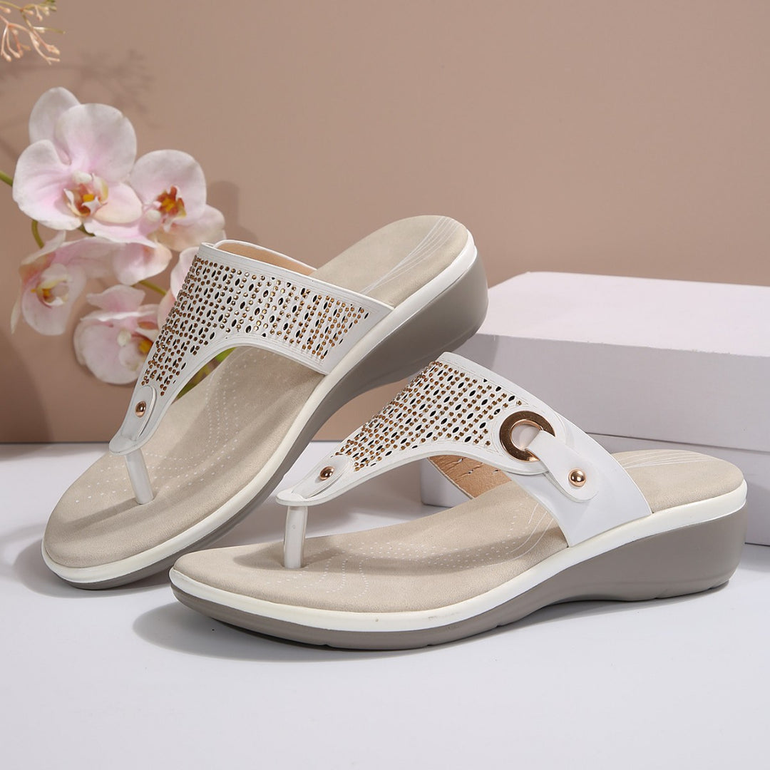 Damen Zehentrennersandalen mit funkelnden Strassdetails und rutschfester Sohle EB