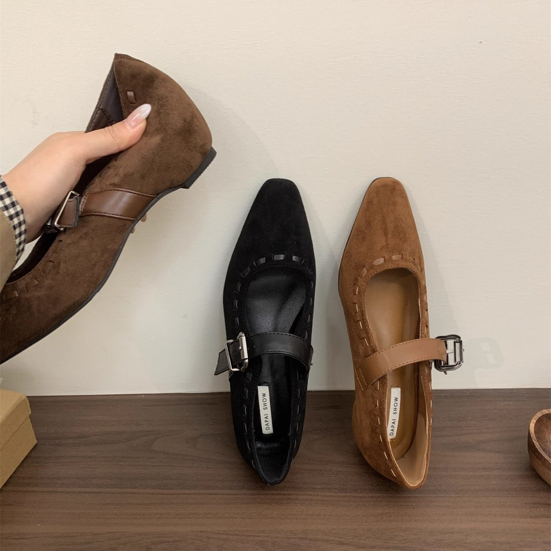 Damen elegante Mary Janes mit modischer Schnalle und hochwertiger Wildlederoberfläche EB