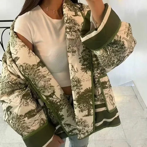 Damen Steppjacke mit floralem Design und eleganten Taschen EB