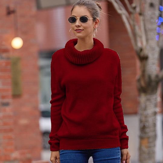 Damen Strickpullover mit weitem Rollkragen und lockerem Schnitt EB