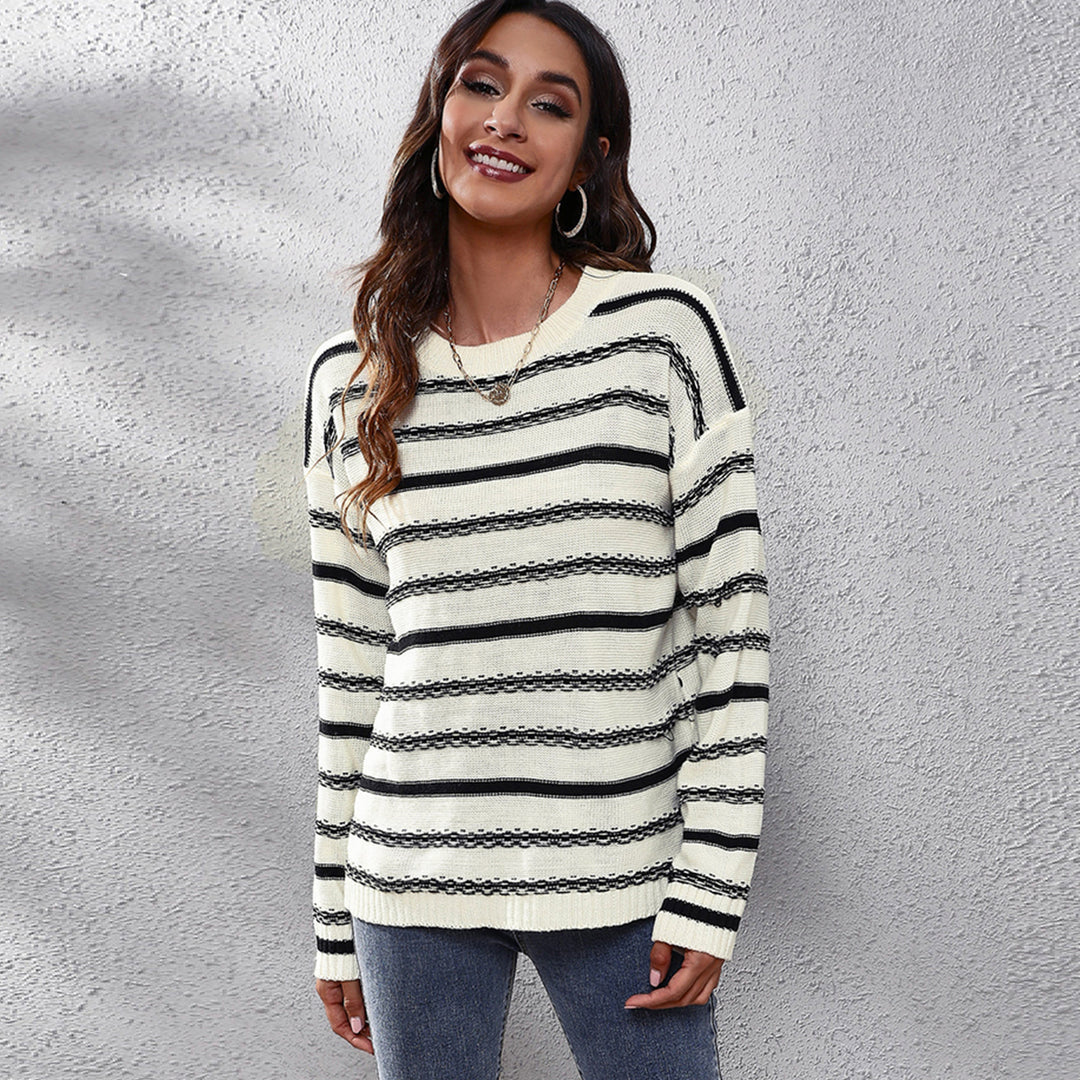 Damen Lässiger Strickpullover mit modernem Streifenmuster und komfortablem Schnitt EB