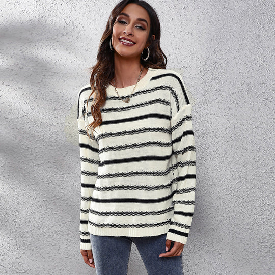 Damen Lässiger Strickpullover mit modernem Streifenmuster und komfortablem Schnitt EB
