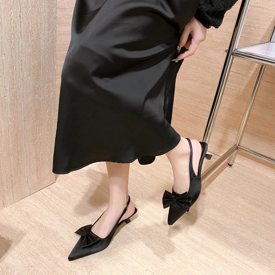 Damen Slingback-Pumps mit dekorativer Schleife und hochwertiger Velours-Oberfläche EB