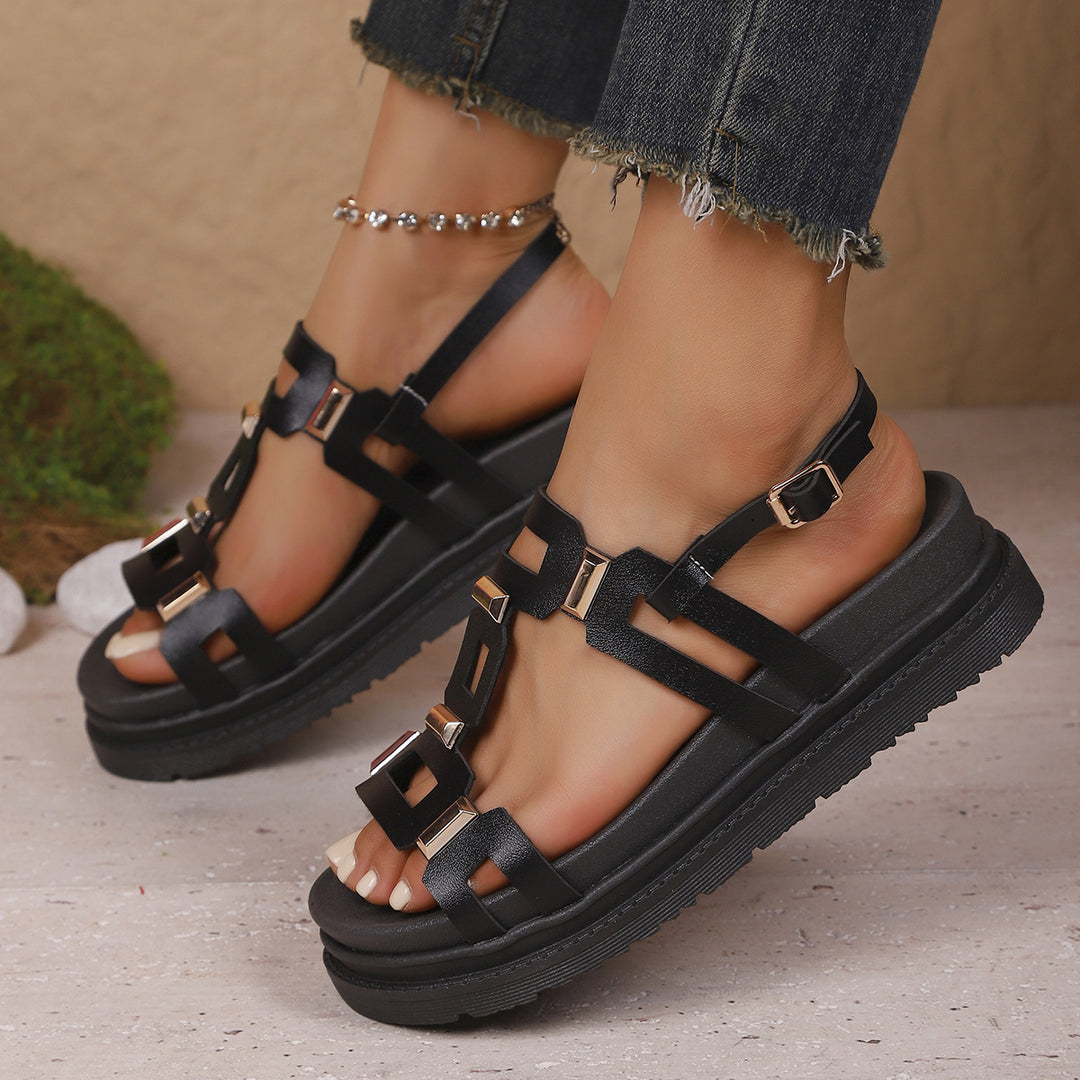 Damen Komfortable Sandalen mit modernen Blockelementen und anatomischem Fußbett EB