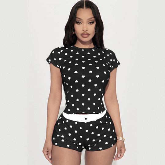 Damen Freizeitpyjama Set mit herzförmigem Design und elastischem Bund EB