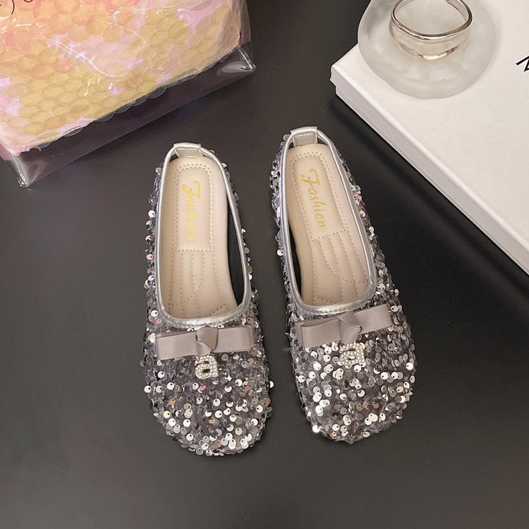 Damen Glitzernde Ballerinas mit Schleifenakzent EB