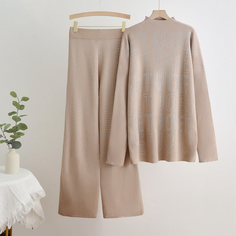 Damen modisches Strick-Loungewear-Set mit glitzernden Details EB