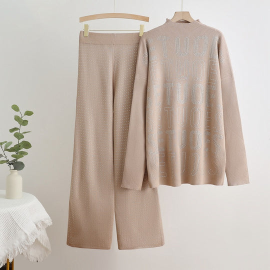 Damen modisches Strick-Loungewear-Set mit glitzernden Details EB