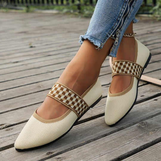 Damen atmungsaktive Slip-On Ballerinas mit modischem Gummiband EB