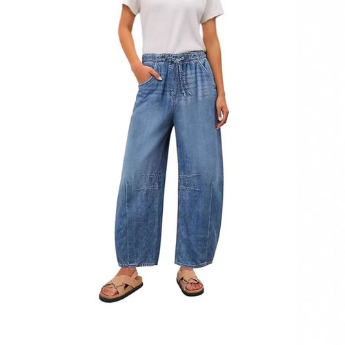Damen weite Denim-Hose mit elastischem Bund und praktischem Schnitt EB